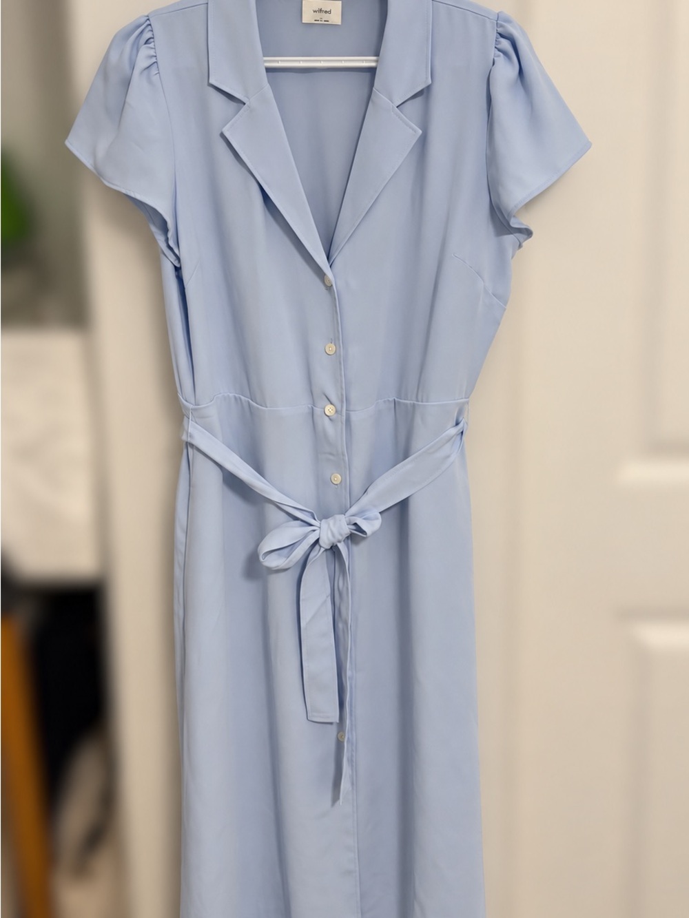 Wilfred Sky Blue Button-Front Midi Dress with Tie Waist